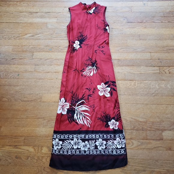 Vintage Red Black Hawaiian Dress size Small Petite mandarin collar frog knots S - Picture 1 of 11